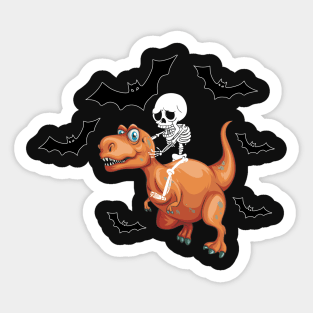 Funny Halloween Skeleton And Dinosaur product Sticker